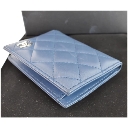 CHANEL Classic Folded Leather Card Holder Wallet Blue