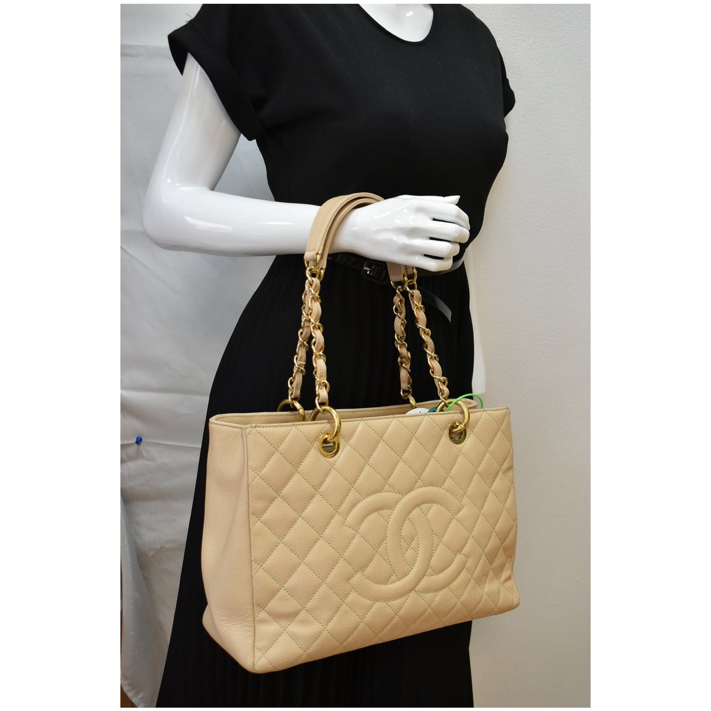 CHANEL Grand Shopping GST Caviar Leather Tote Bag Beige