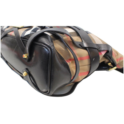 BURBERRY Bridle House Check Canvas Gosford Hobo Bag Black
