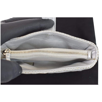 CHANEL Perforated Lambskin Quilted Mini Phone Holder Clutch Silver - Last Call