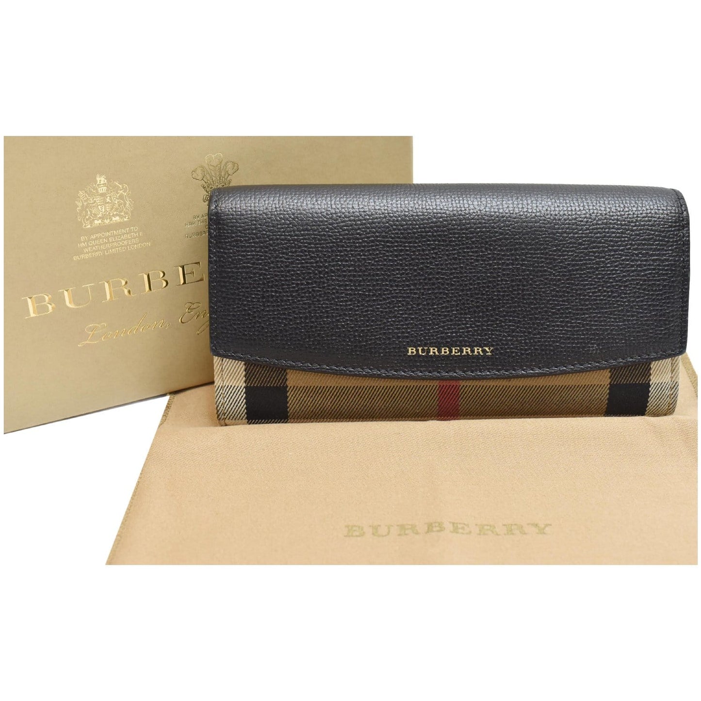 BURBERRY Porter Continental House Check Leather Wallet Black