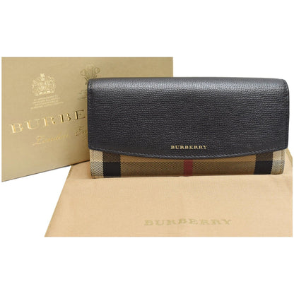 BURBERRY Porter Continental House Check Leather Wallet Black