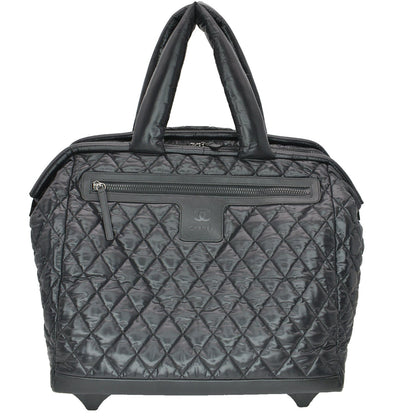 CHANEL Coco Cocoon Quilted Nylon Trolley Rolling Bag Black