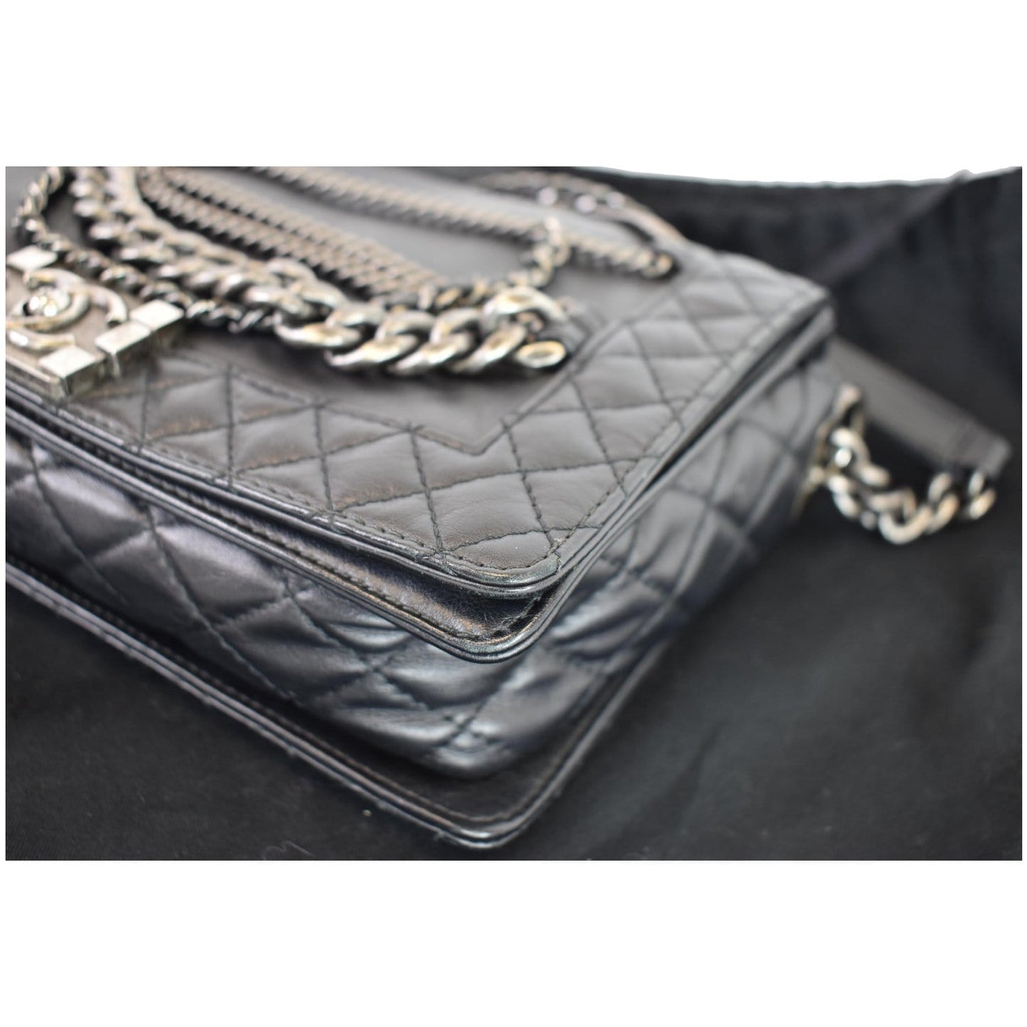 CHANEL Boy Enchained Medium Calfskin Leather Flap Shoulder Bag Black