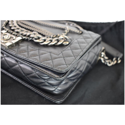 CHANEL Boy Enchained Medium Calfskin Leather Flap Shoulder Bag Black