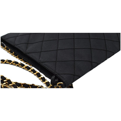 CHANEL Vintage Quilted Satin Tassel Shoulder Bag Black