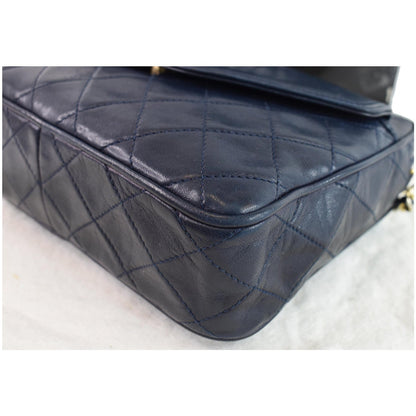 CHANEL Vintage Front Pocket Lambskin Leather Camera Bag Blue