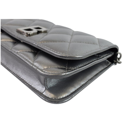 BALENCIAGA B Quilted Leather Wallet On Chain Crossbody Bag Silver - Last Call