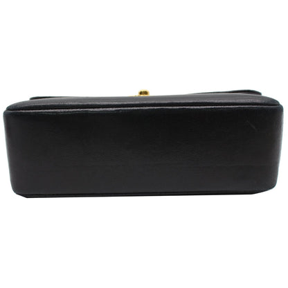 CHANEL Vintage Border Flap Lambskin Shoulder Bag Black
