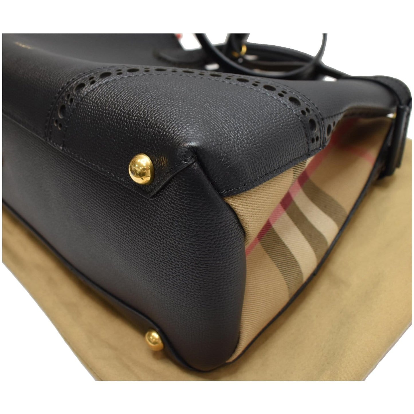 BURBERRY Large Banner Calfskin House Check Leather Tote Shoulder Bag Black