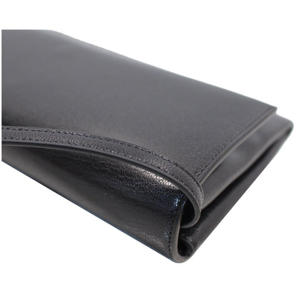 CELINE Folded Clutch Strap Leather Shoulder Bag Black