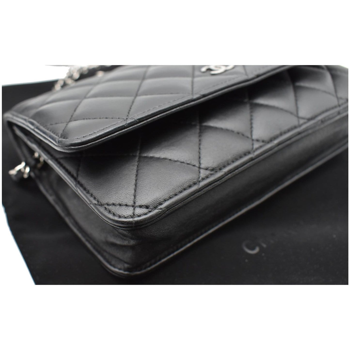 CHANEL WOC Lambskin Leather Chain Crossbody Bag Black