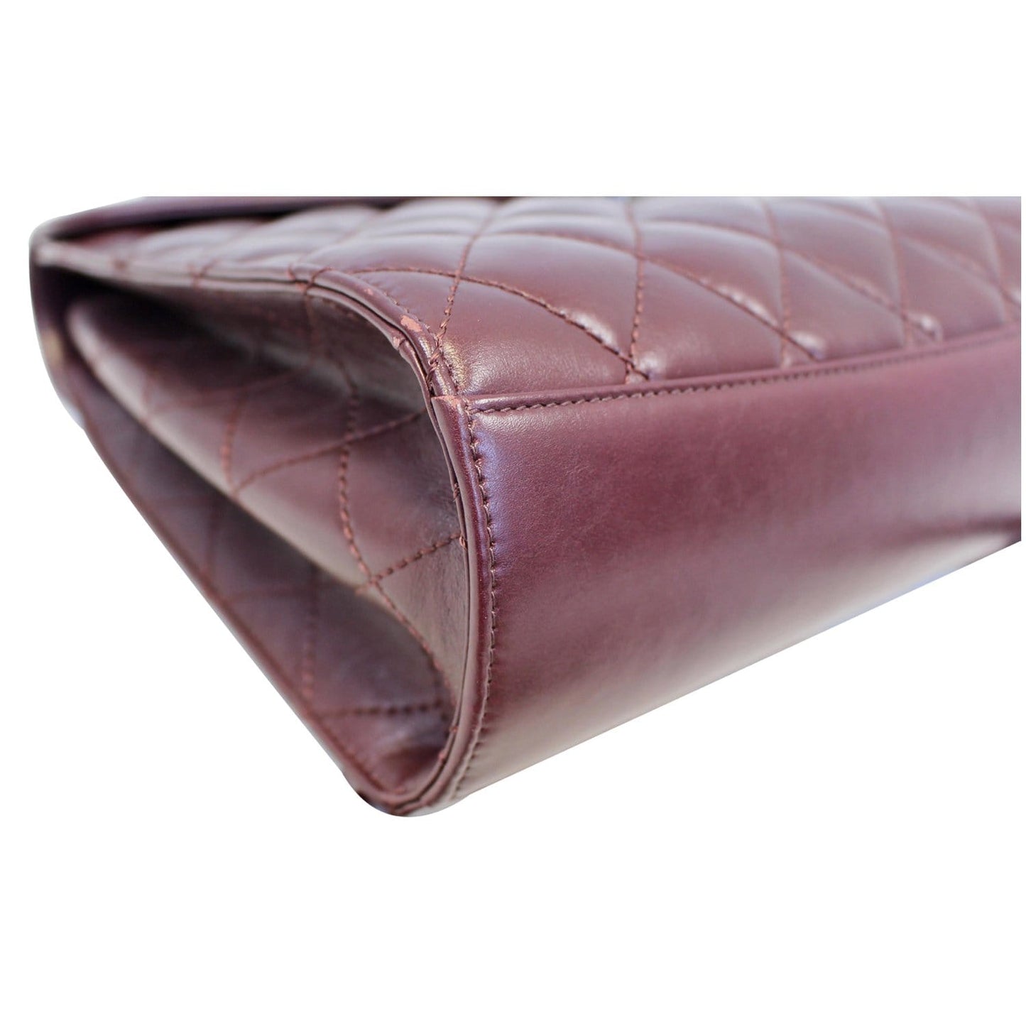 CHANEL Quilted Sheepskin Flap Bag With Handle Shoulder Bag Burgundy