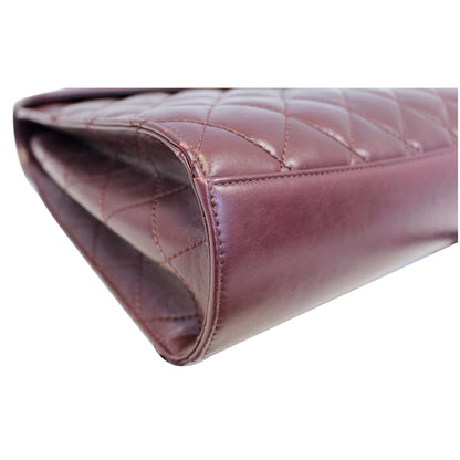 CHANEL Quilted Sheepskin Flap Bag With Handle Shoulder Bag Burgundy