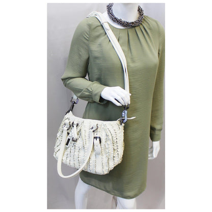BURBERRY Ruffle Small Lowry White Leather Shoulder Bag - Last Call