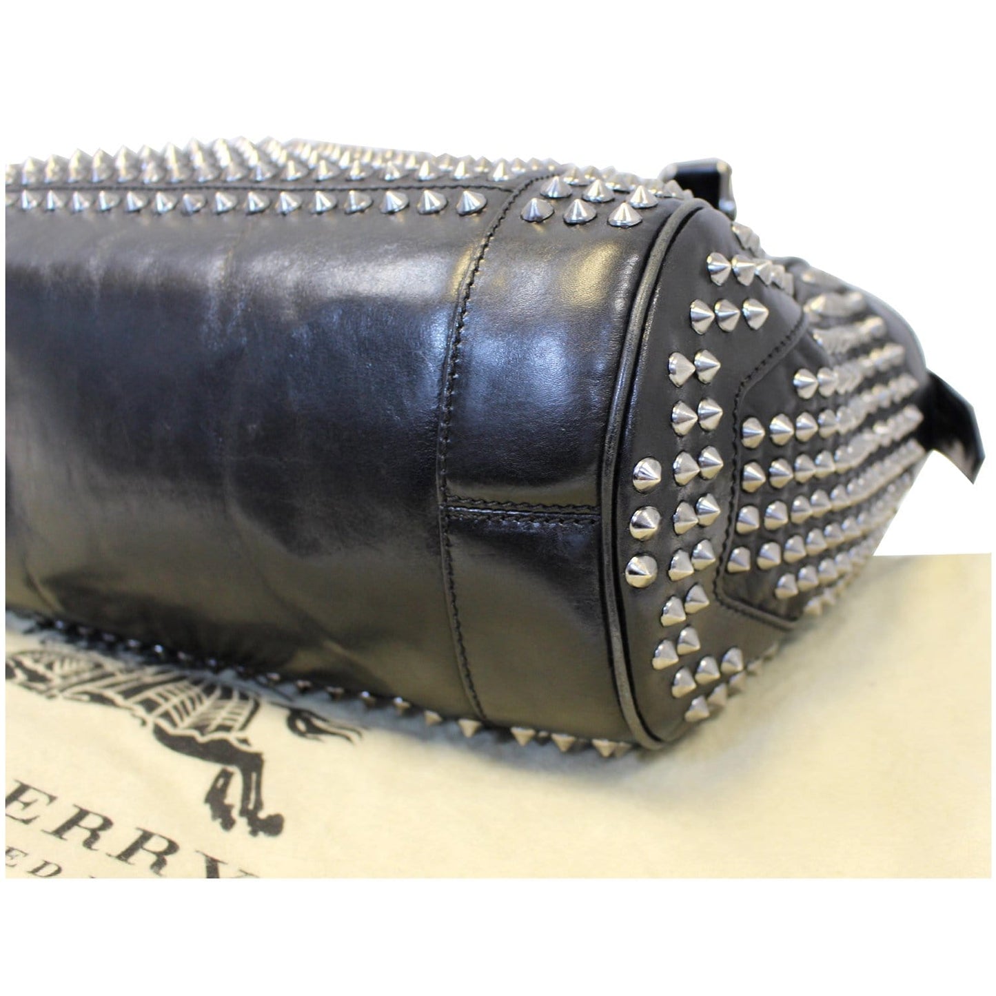 BURBERRY Studded Leather Satchel Shoulder Bag Black