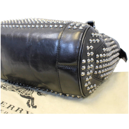 BURBERRY Studded Leather Satchel Shoulder Bag Black
