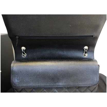 CHANEL Maxi Caviar Leather Jumbo Double Flap Shoulder Bag Black