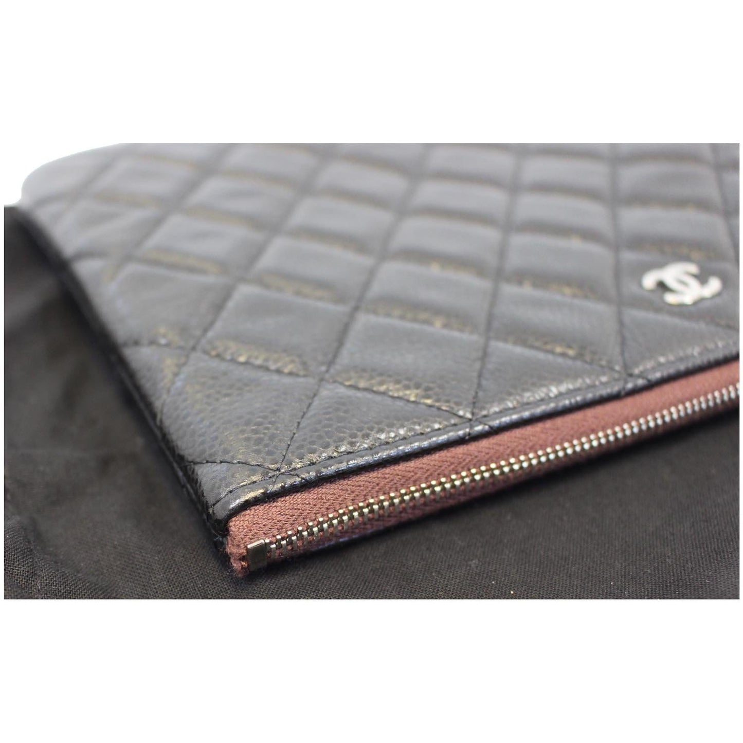 CHANEL Caviar Leather Large O-Case Zip Pouch Black