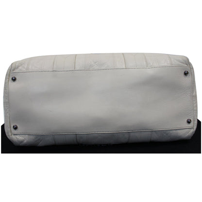 CHANEL Square Stitched Lax Lambskin Tote Bag White
