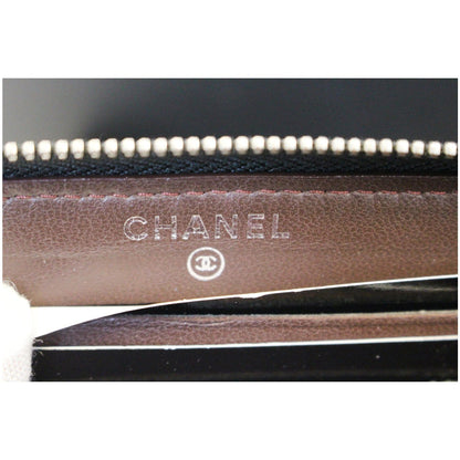 CHANEL Lambskin Chevron Zip Around Wallet Black