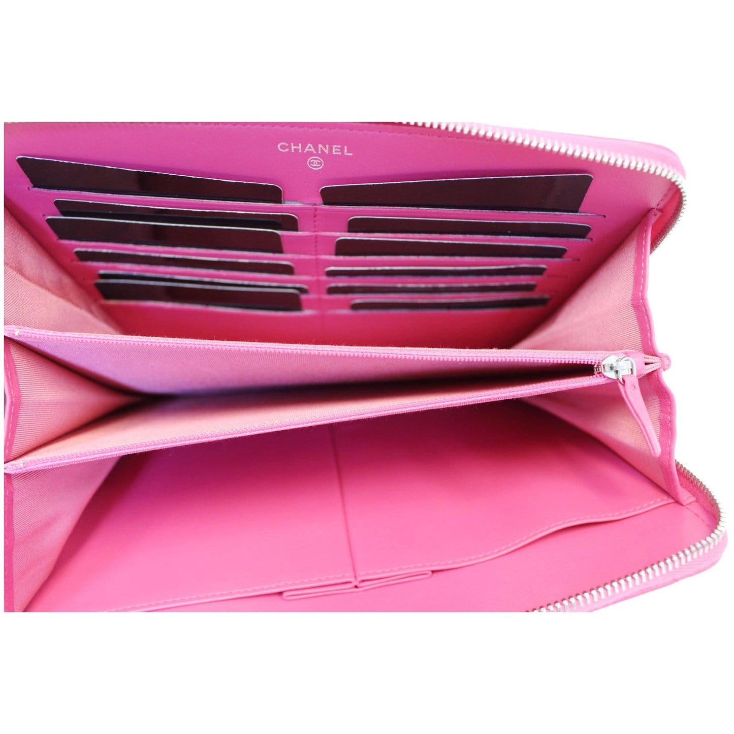 CHANEL Zip Around Lambskin Leather Large Organizer Wallet Pink