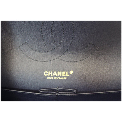 CHANEL Jumbo Double Flap Caviar Leather Shoulder Bag Navy Blue