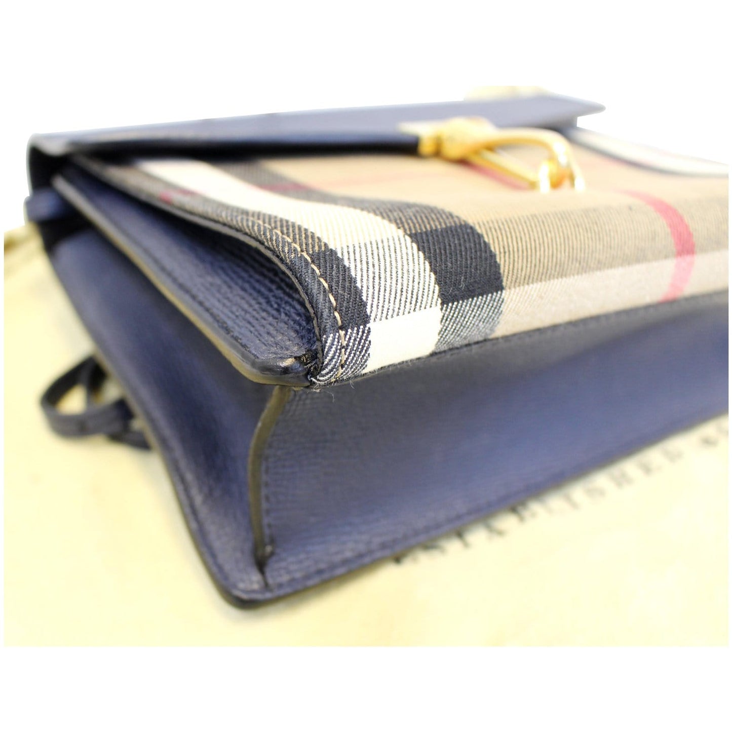 Burberry Small Vintage Check/Leather Crossbody Bag Dark Blue