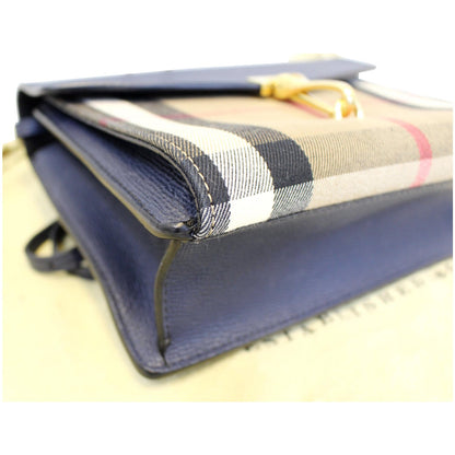 Burberry Small Vintage Check/Leather Crossbody Bag Dark Blue