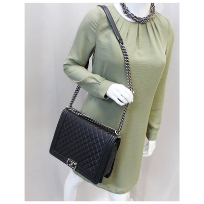CHANEL Large Boy Flap Calfskin Quilted Leather Shoulder Bag Black