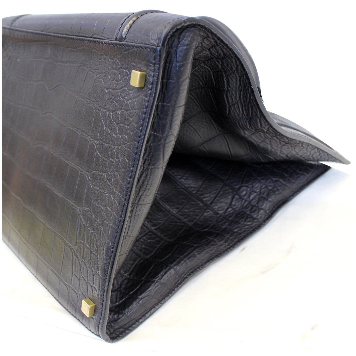 CELINE Medium Phantom Luggage Croc Stamped Embossed Leather Tote Bag Black