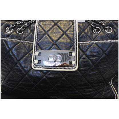 CHANEL East West Large Lambskin Quilted Leather Tote Shoulder Bag Black