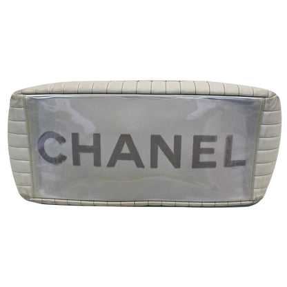 CHANEL Large CC Chain Lambskin Tote Shoulder Bag Cream