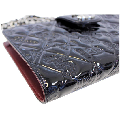 CHANEL Lucky Symbols Pochette Patent Leather Wallet on a Chain Black