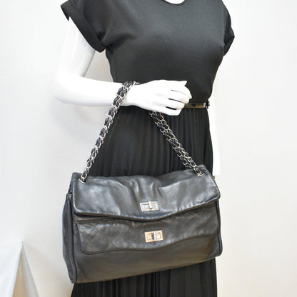 CHANEL Double Foldover Twist Closure Smooth Lambskin Tote Bag Black