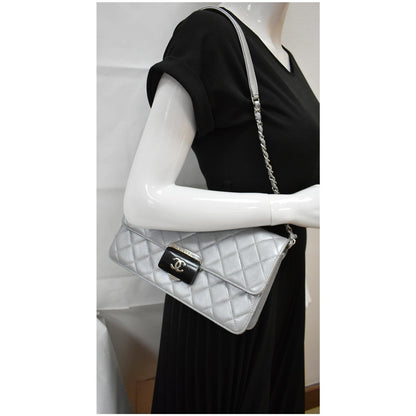 CHANEL Beauty Lock Mini Flap Quilted Sheepskin Leather Shoulder Bag Silver - 10% OFF