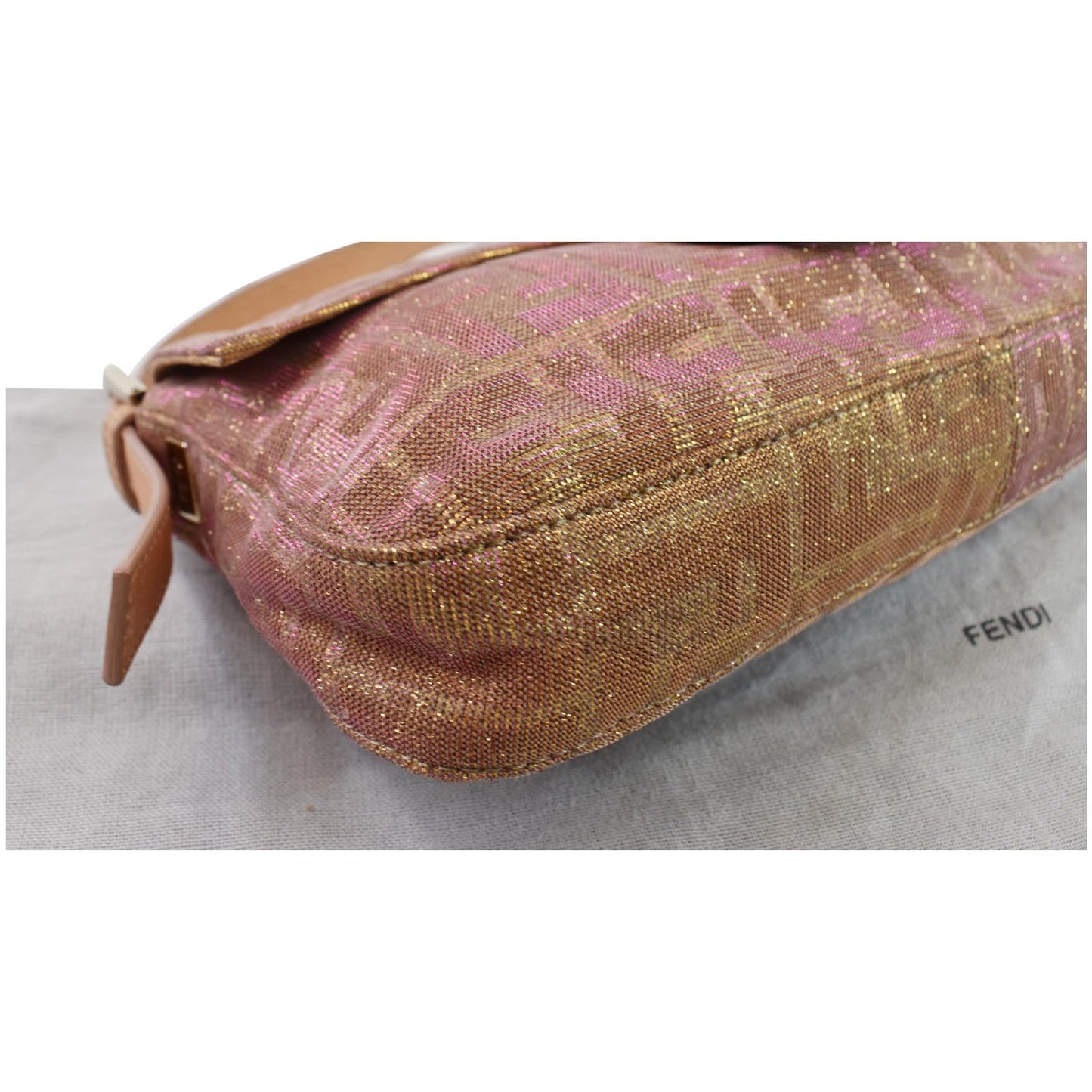 FENDI Glitter Zucca Canvas Magnetic Baguette Bag Metallic Pink
