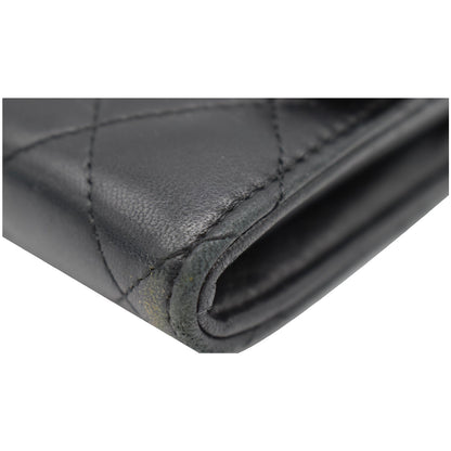 CHANEL Classic Long Flap Leather Wallet Black