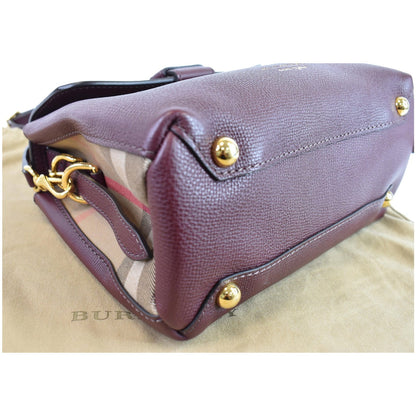 BURBERRY Camberley Small House Check Tote Shoulder Bag Dark Red