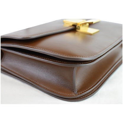CELINE Medium Classic Box Calfskin Flap Crossbody Bag Brown