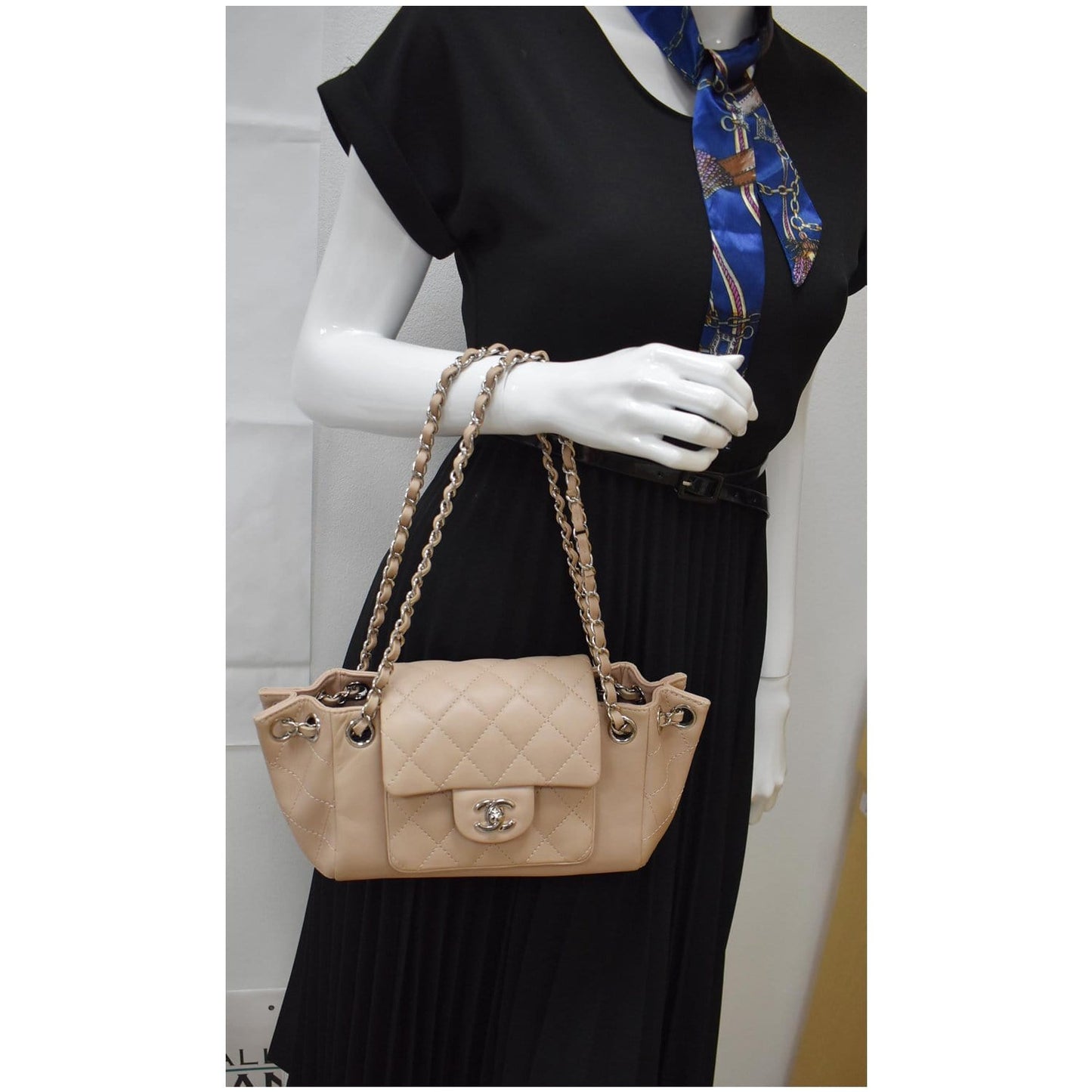 CHANEL CC Accordion Lambskin Leather Shoulder Bag Beige - 10% OFF