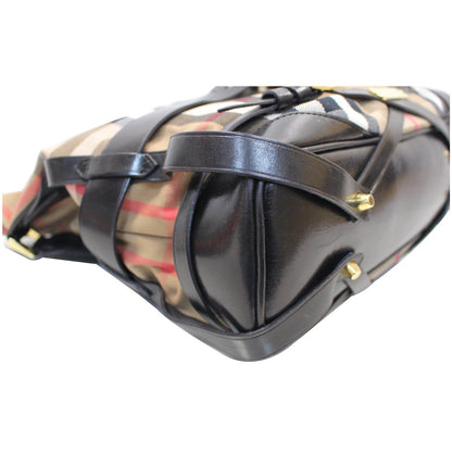 BURBERRY Bridle House Check Canvas Gosford Hobo Bag Black