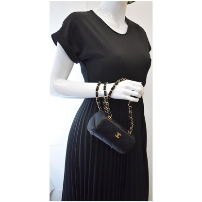 CHANEL Sac Divers Quilted Satin Baguette Bag Black