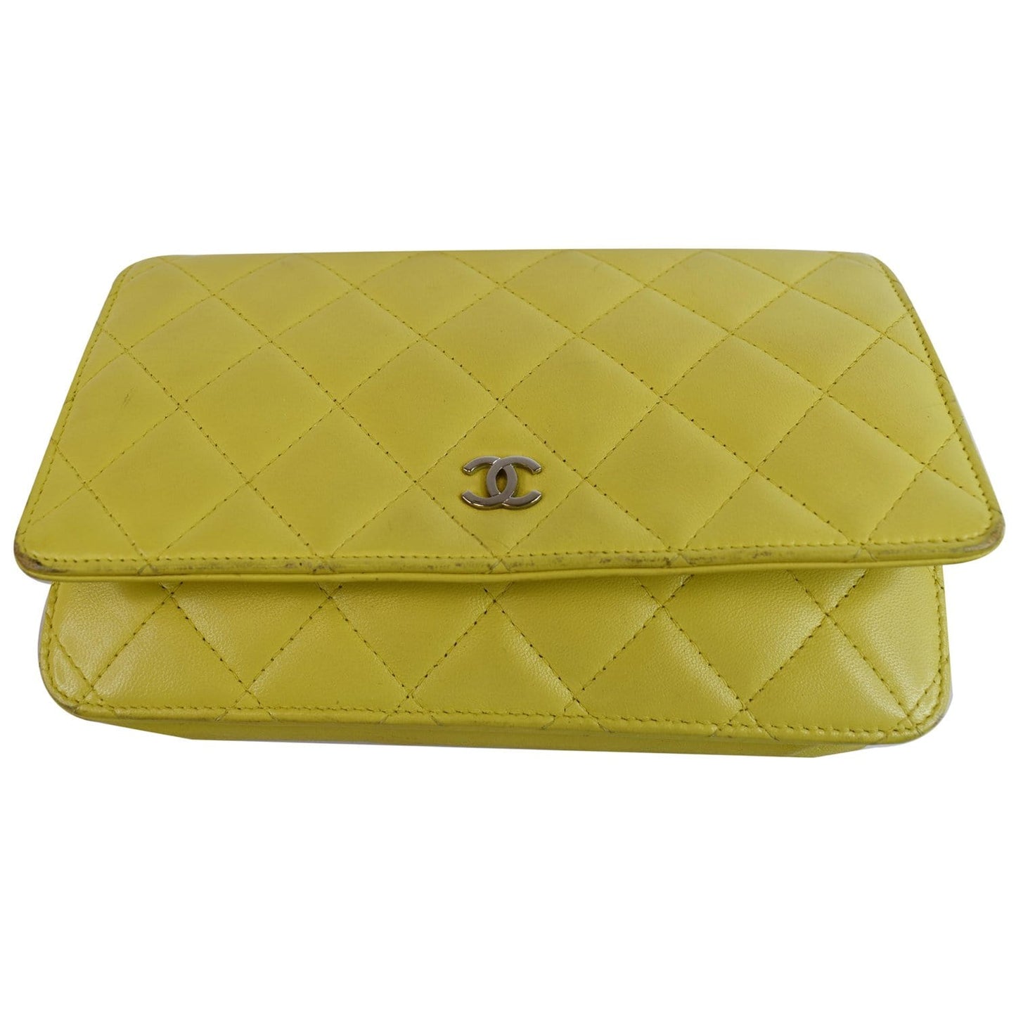CHANEL Wallet On Chain Lambskin Leather WOC Crossbody Bag Yellow