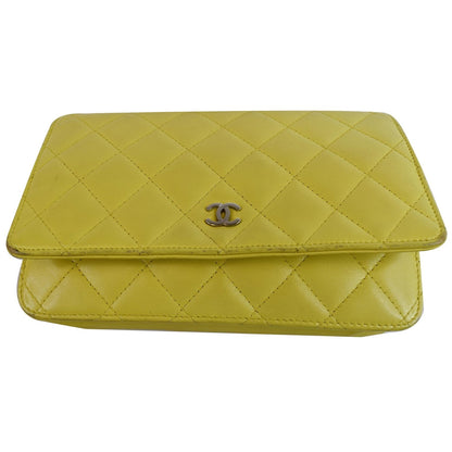 CHANEL Wallet On Chain Lambskin Leather WOC Crossbody Bag Yellow