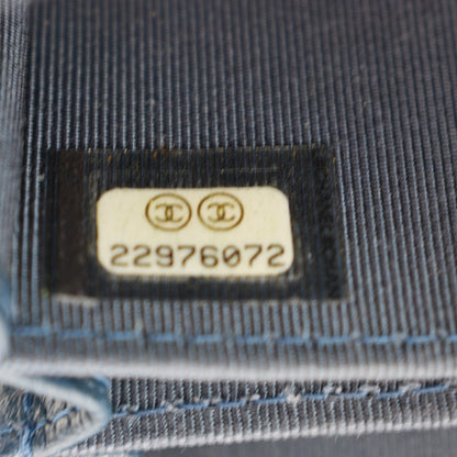 CHANEL Caviar Quilted Small Zip Around Wallet Blue