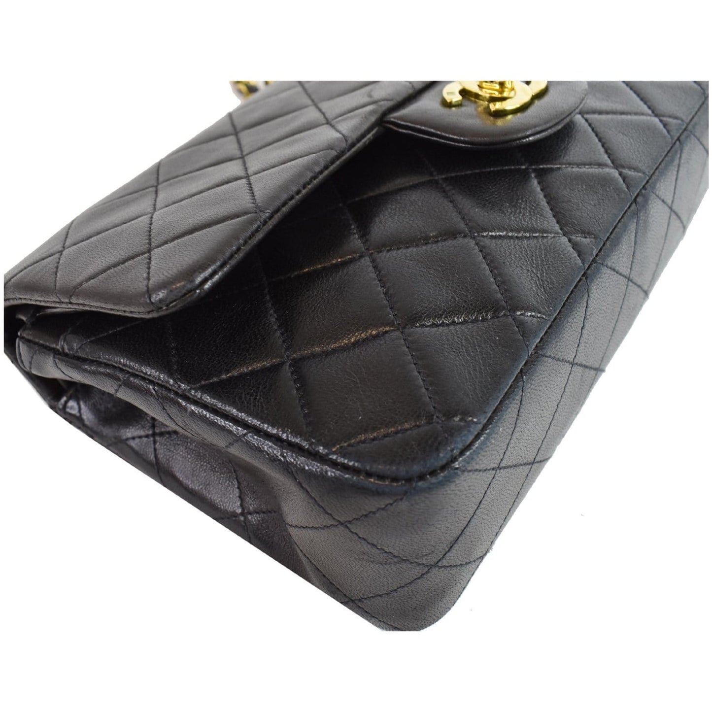 CHANEL Vintage Double Flap Lambskin Shoulder Bag Black