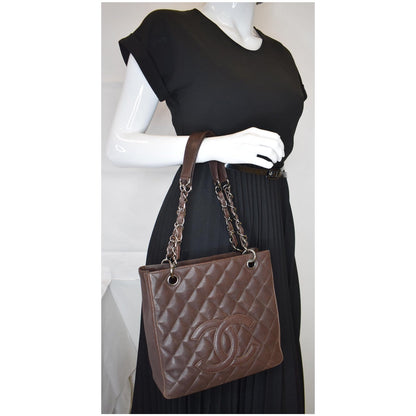 CHANEL PST Caviar Leather Petit Shopping Tote Bag Brown