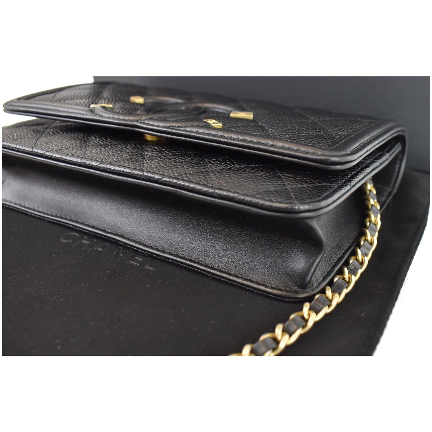 CHANEL CC Filigree Small Flap Caviar Leather Shoulder Bag Black
