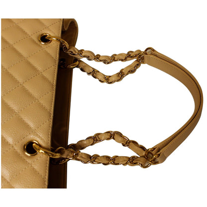 CHANEL Grand Shopping Caviar Leather Tote Shoulder Bag Beige